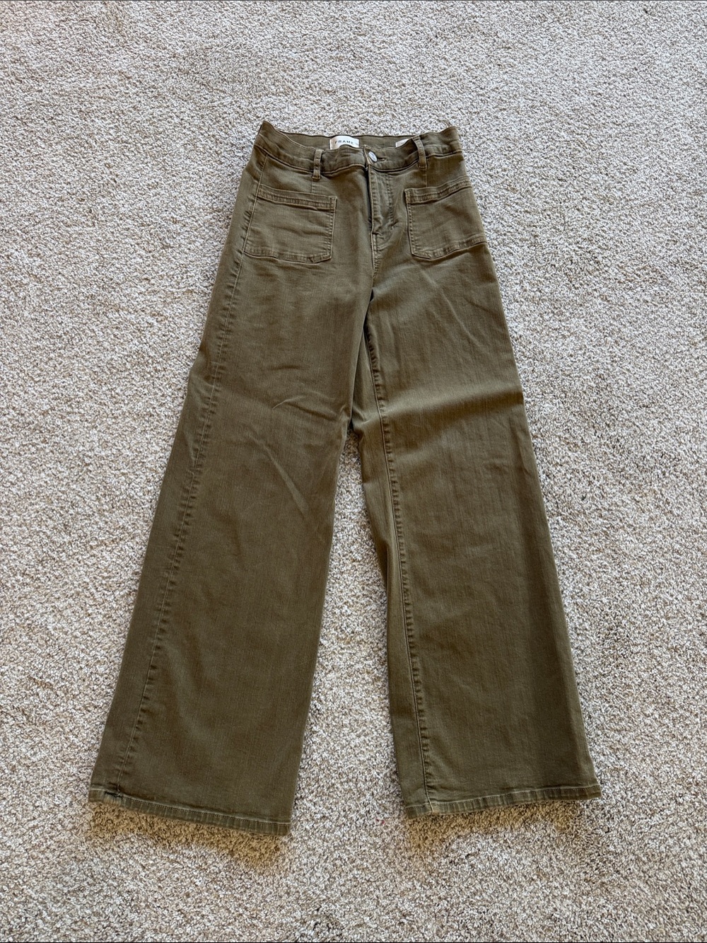 FRAME Le Slim Palazzo High-Waist Wide-Leg Jeans Olive Green Size 27